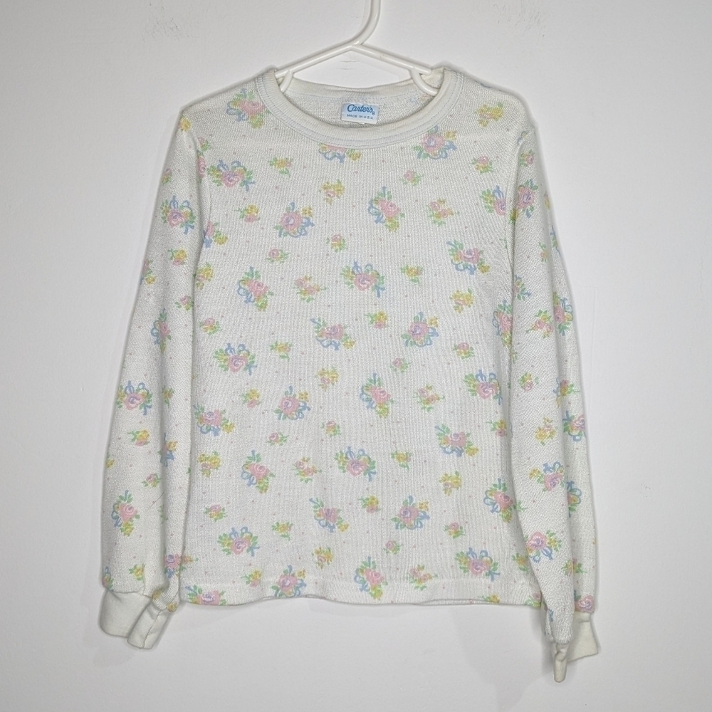 ✨3/$15 Vintage Carter's white floral long sleeve pullover sweater 8